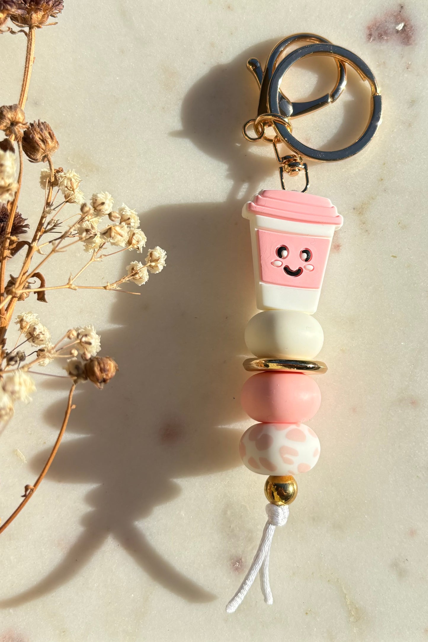 Pink Coffee Cup Keyring